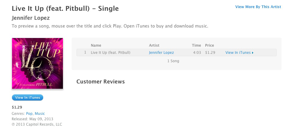 Jennifer Lopez – Live It Up (iTunes Chart Positions)